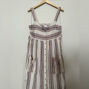 SO Brand Blue, Cream, Yellow, Red Stripped Button Up Maxi Dress Size XXL